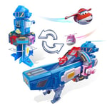 Super Wings 2-en-1 Super Base Spatiale avec Avion Transformateur Jett et Dizzy, Jouets pour Filles et garçons de 3 4 5 6 7 8 9 10 Ans, Bleu