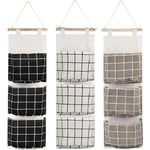 3Pcs Sac de Rangement Suspendu avec 3 Poches, Étagère Mural en Tissu Panier Pochette de Rangement Organisateur pour Chambre Salle de Bain Cuisine