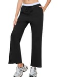 Aottori Pantalon de Jogging Femme en Coton Pantalon de Sport Chic Élastique Taille Haute avec Poche Droit à Coupe Large Pantalon de Training Sport Yoga Fitness Noir XXL