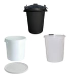 3 Set - 50L Black Bin, 25L Storage Bucket With Lid, 25L Plasterers Mixing Bucket