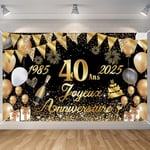 Seutgjie Banderole Joyeux Anniversaire 40 Ans 1985-2025, Décoration Anniversaire 40 Ans Toile de Fond Anniversaire Hommes/Femmes, Bannière Joyeux Anniversaire pour Fête, Or Noir 180 x 110 cm