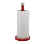 Relaxdays Dérouleur Non Fixe essuie-Tout, Acier Inoxydable, Support pour la Cuisine, HxD : 35 x 15 cm, Rouge - argenté