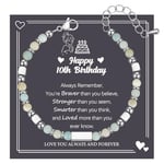 Birthday Gift for 10 Year Old Girl Adjustable Natural Amazonite Stone Beads Bracelet Present for 8th 9th 10th 11th 12th 13th 14th 15th 16th Daughter Granddaughter Sister Friend with Gift Card & Box