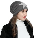 DonDon Bonnet Femme Hiver Slouch Beanie doublé avec Paillettes étoiles - Gris