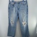 River Island Blue High Waisted Ripped Stove Straight Jeans, Size 14R, RRP £45