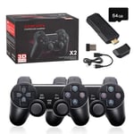 CarlyleMofan Console de jeu vidéo rétro 64G avec Double manette 2.4G sans fil,4K HD 30000 jeux intégrés pour PSP, PS1, pour d'adultes d'enfants