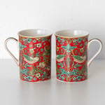 Set of 6 Red Floral Coffee Mugs 260ml William Morris Strawberry Thief Tea Cups