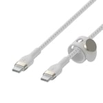 Belkin BoostCharge Pro Flex Braided USB C charger cable, USB-IF certified Power Delivery PD type C fast charging cable for iPhone 16, 15, Galaxy S24, S23, MacBook Pro, iPad, Pixel and more – 2m, white