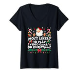 Womens Most Likely To Play Video Games On Christmas For Matching V-Neck T-Shirt