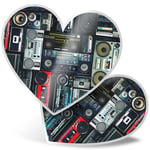 2 x Heart Stickers 10 cm - Radios Cassette Player Retro Music #14242