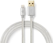 Nedis Lightning Kabel | USB 2.0 | Apple Lightning 8-Pinners | USB-A Han | 480 Mbps | Gull belagt | 3.00 m | Rund | Flettet / Nylon | Aluminium | Deksel Vindusboks