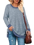 iChunhua Ladies Long Sleeve Tunic Tops Color Block Crewneck Oversized Jumper Sweatshirts Light Blue Small