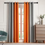 PRIMROSE Blackout Curtains for Living Room Thermal Insulated Room Darkening Ombre Curtains Window Drapes for Bedroom Grommet Grey Orange 95 inch Long 2 Panels