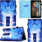 Coque Pour Fire Hd 10 Tablet, Pu Cuir Flip Smart Cover Housse Étui Case Portefeuille Supporter Avec Carte De Crédit Fentes Fermoir Magnétique - Lion