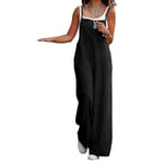 Plus Size Dam Bomull Linne Dungarees Jumpsuit Playsuit Bred Ben Overall Byxor Black L