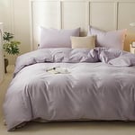 Michorinee Double Duvet Cover Set Lilac Plain Brushed Microfiber Bedding Set Ultra Soft Non Iron Light Lavender Solid Color Quilt Cover with Pillowcases Zipper Closure