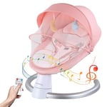 Uuoeebb Electric Baby Bouncer with Bluetooth, Baby Bouncer Chair with 5 Swing Speed, 3-Stage Timer and Remote Control, Portable Baby Swing Chair from Birth for 0 Months Plus Newborn Boys Girls (Pink)