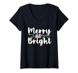 Womens Merry And Bright Christmas Lights Family Pajama Xmas Holiday V-Neck T-Shirt