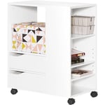 Sobuy - FBT129-W Caisson de Bureau à 2 Tiroirs Support Imprimante sur roulettes Meuble de Rangement Bureau Mobile avec Étagères Ouvertes pour