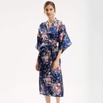 Robe De Chambre Satin Femme,Saint Valentin Lingerie Sexy Soie Soie Rétro Imprimé Floral Babydoll Robe Robe Peignoir Kimono Chemises Vêtements De Nuit Homewear Pour Cadeaux D'Amis,Bleu Marine,Taill