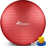 TRESKO® Ballon de Gymnastique | Anti-éclatement | Boule d'assise | Balle de Yoga | Balles d'exercices Fitness | 300 kg | avec Pompe à air | Rouge | 55cm