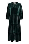 Part Two Women's Velvet Dress 3/4 Sleeves Midi Length Loose Fit V-Notch Neck, Green Gables, M