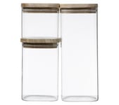 Set 3 bocaux verre et bois  Transparent / Naturel