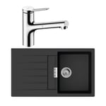 Evier 1 bac 840 HANSGROHE S52 synthèse noir + robinet de cuisine avec douchette HANSGROHE Zesis M33 150 2 jets chromé