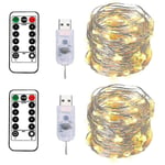 100 LED 10m USB Ljuskedja Julbelysning Varmvit Tråd Vattentät Stämningsbelysning (2-pack)