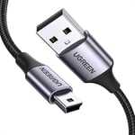 UGREEN Câble Mini USB Chargeur Ti 83 Premium Ce Nylon Tressé Coque en Aluminium Compatible avec Appareil Photo GPS Garmin Disque Dur Manette PS3 Calculatrice Hero 4 MP3 (2M)