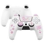 PlayVital Cute Bear Controller Silicone Case for ps5, Kawaii Controller Cover Compatible with Charging Station, Gamepad Skin Protector for ps5 with Touch Pad Sticker & Thumb Grips - White & Pink