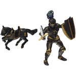 Papo-Lot de 2 Figurines - Collection Médieval - Fantastique - Cheval en Armure Noire + Chevalier en Armure Noire