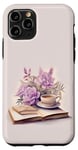 Coque pour iPhone 11 Pro Aquarelle Purple Pink Flower Books And Coffee