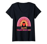 Womens Happy Valentines Day Rainbow Heart Flowers Design V-Neck T-Shirt