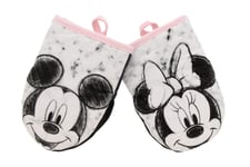 Disney Kitchen Neoprene Mini Oven Mitts, 2pk-Heat Resistant Oven Gloves with Insulation Ideal for Handling Hot Kitchenware-Non-Slip Grip, Hanging Loop, 5.5 x 7 Inches - Mickey and Minnie Sketch Pink