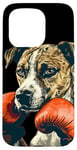 Coque pour iPhone 15 Pro Costume de chien de boxe cool pour les fans d'animaux et de gants de combat