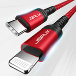 JSAUX Câble USB C to Lightning 1.2m, [certifié Apple MFi] cordon de chargement rapide USB C Compatible avec iPhone 14/14 Plus/14 Pro/14 Pro Max/13 Mini/13 Pro/13 Pro Max/12 Pro Max/11 Pro Max (Rouge)