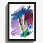 Arty Pie Framed Print Black A2 (24.5x18 Inch) Pink Purple Tulip Flower (4) V2, Wood, Multi-Colour, 60 x 42 x 2 cm