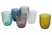 Villa d'Este Home Tivoli Geometrie Lot de 1 Verres à Eau en Verre coloré avec Traitement par Relief, 300 ML, Multicolore, 6 unités