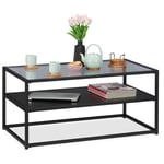 Table basse, support en bois mdf, verre et métal, design moderne, table de salon de classe,HlP 42x90x50 noire - Relaxdays