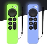 2 Pcs Etui En Silicone Pour Telecommande Apple Tv 4K 2021, Housse De Protection Integrale Antichoc Durable Et Soyeux Pour Telecommande Siri 6E Gen Avec Corde Anti-Perte(Bleu Lueur+Vert Lueur)