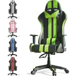 Bigzzia - Fauteuil de bureau Chaise Gamer Chaises de bureau à haut dossier avec coussin et dossier inclinable Noir et Vert