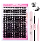 Fadlash Individual Eyelashes Cluster Lashes Kit 0.07 D Curl 8-16mm 200D Diy Lash Extension Kit Fluffy Cluster Lashes With Lash Bond And Seal,Tweezers Light Fluffy Diy At Home