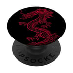 Red Fire Dragon On Black Background PopSockets Adhesive PopGrip