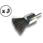 Kibros - Brosse en bout sur tige Forme pinceau Fil acier souple Diamètres variés - Quantité x 3 - ø 28 mm - acier - Souple