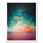 Beach Sunset In Bubble Clouds Dreamy Surreal Abstract Art Print Framed Poster Wall Decor 12x16 inch