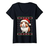 Womens Ugly Christmas Sweater Guinea Pig Lover Santa Hat Funny Xmas V-Neck T-Shirt