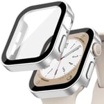 Lämplig för äpplen Tempered Glass+ Cover för Apple Watch 9 8 7 45mm 41mm PC Bumper Skärmskydd Case iWatch Series 7 6 5 4 SE2 44mm 40mm matte 9 silver 45MM(Series7 8 9)