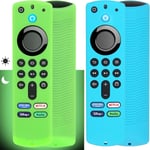 2 Pièces Firetv Couverture À Distance Compatible Avec Fire Tv Stick 4K Alexa(3E Génération)Télécommande Vocale Avec Lanière(Lueur Verte &Turquoise Ne Brille Pas)