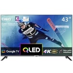 CHIQ TV Intelligente U43QM8G 43 Pouces, UHD QLED avec HDR, sans Cadre et métallique, Google TV, Dolby Audio, Syntoniseur Triple, Wi-FI 2,4G/5G, Google Assistant, HDMI 2.1, USB2.0, Modèle 2023 Noir